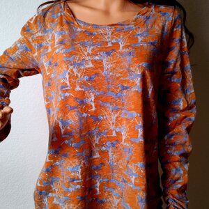 Sundance Long Sleeve‎ T-Shirt Women Size L, Horse Print Orange/blue print